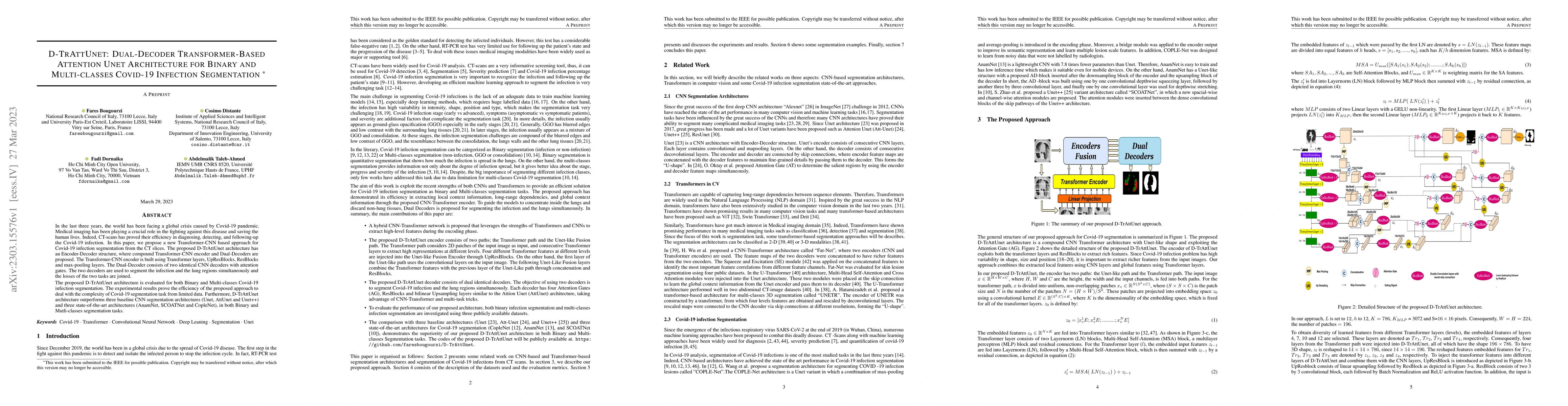 Thumbnail for D-TrAttUnet: Dual-Decoder Transformer-Based Attention Unet Architecture
  for Binary and Multi-classes Covid-19 Infection Segmentation