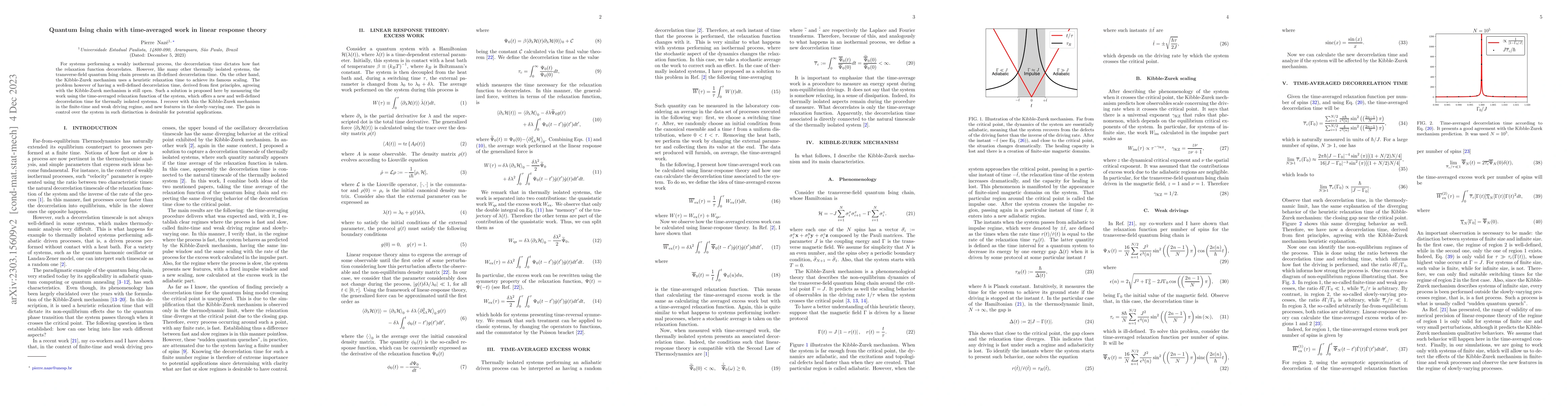 Thumbnail for Quantum Ising chain with time-averaged work in linear response theory