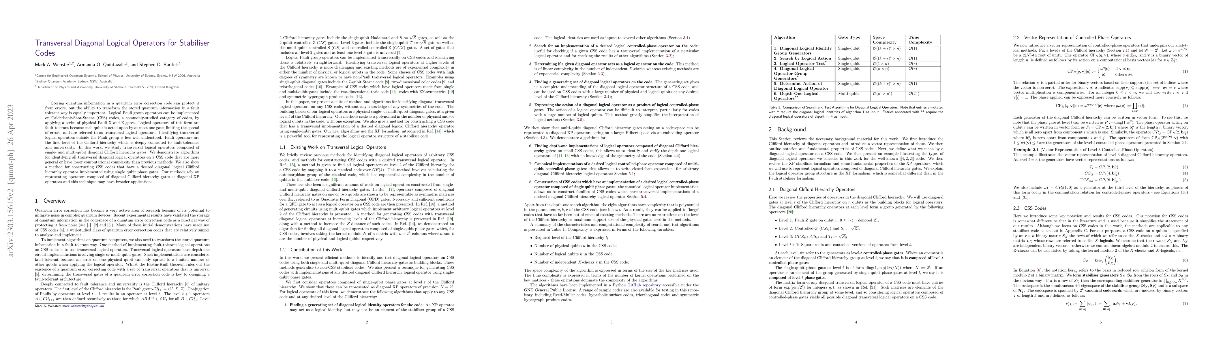 Thumbnail for Transversal Diagonal Logical Operators for Stabiliser Codes