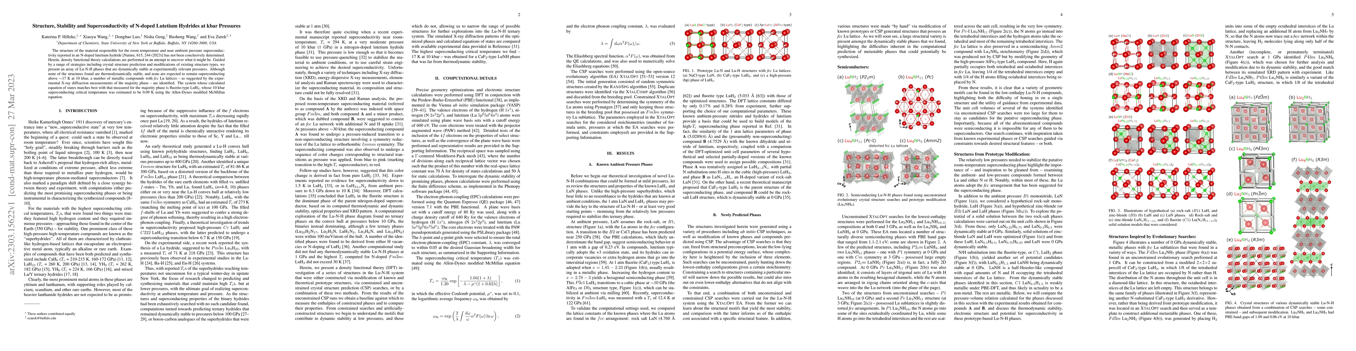Thumbnail for Structure, Stability and Superconductivity of N-doped Lutetium Hydrides
  at kbar Pressures