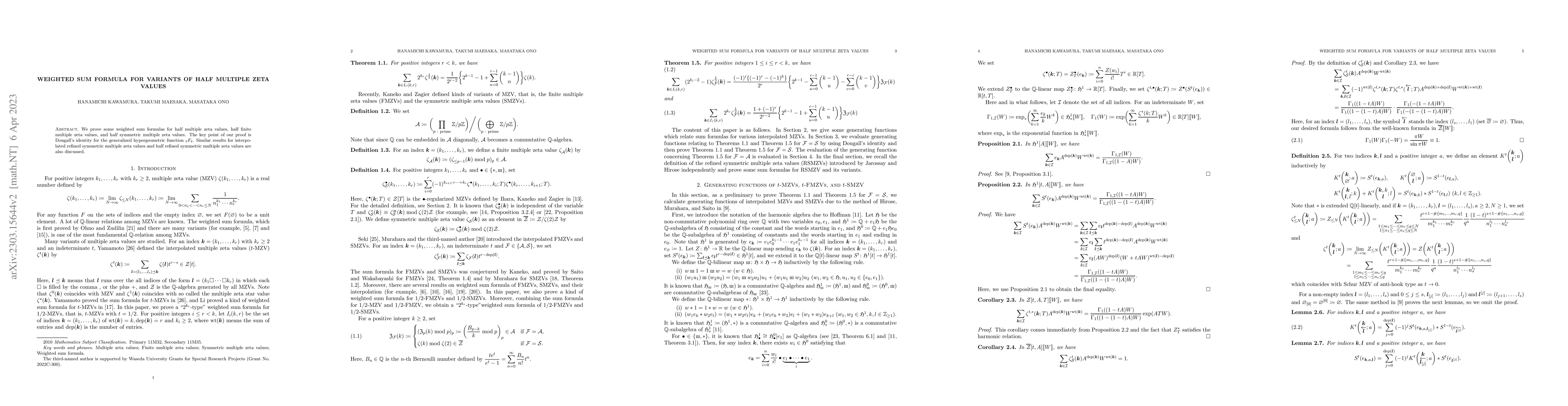 Thumbnail for Weighted sum formula for variants of half multiple zeta values