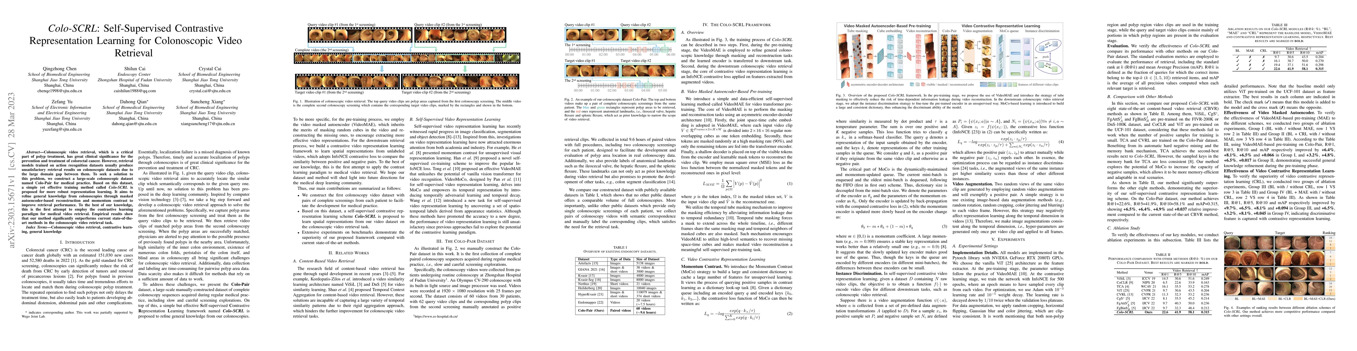 Thumbnail for Colo-SCRL: Self-Supervised Contrastive Representation Learning for
  Colonoscopic Video Retrieval