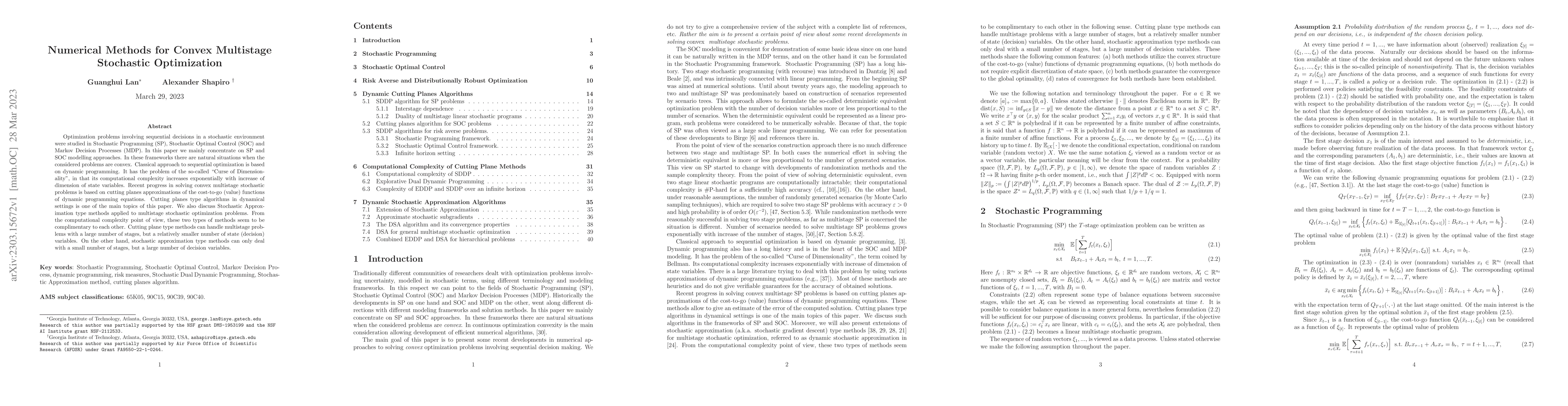 Thumbnail for Numerical Methods for Convex Multistage Stochastic Optimization