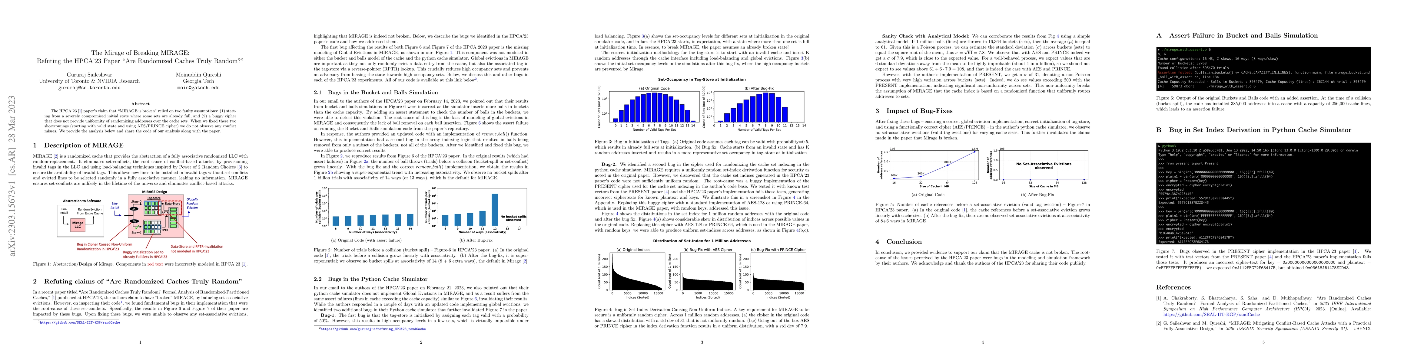 Thumbnail for The Mirage of Breaking MIRAGE: Refuting the HPCA-2023 Paper "Are
  Randomized Caches Truly Random?"