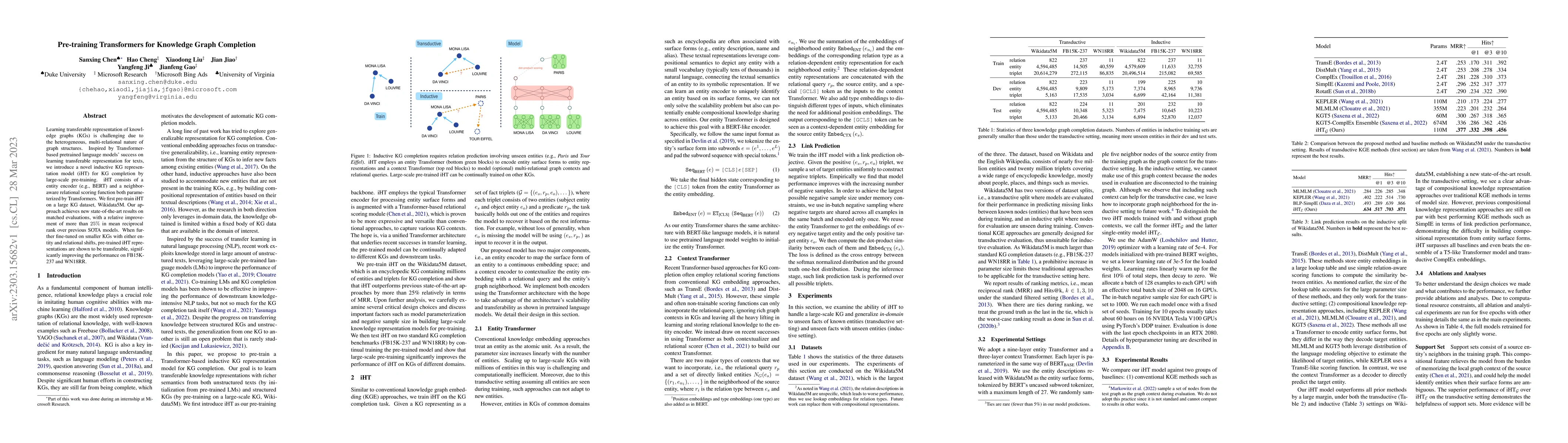 Thumbnail for Pre-training Transformers for Knowledge Graph Completion