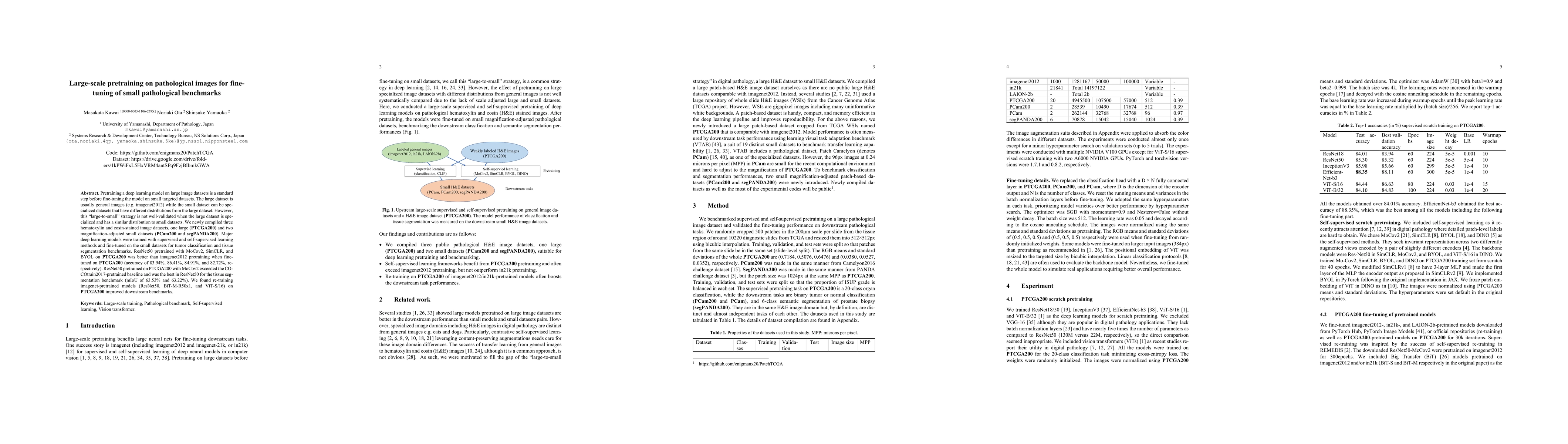 Thumbnail for Large-scale pretraining on pathological images for fine-tuning of small
  pathological benchmarks