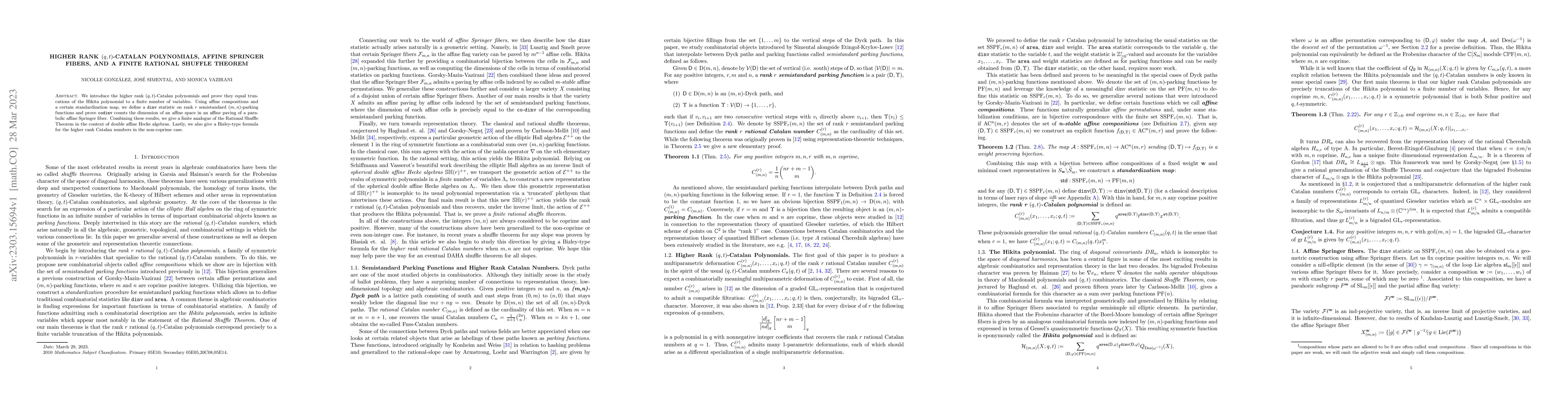 Thumbnail for Higher rank $(q,t)$-Catalan polynomials, affine Springer fibers, and a
  finite Rational Shuffle Theorem