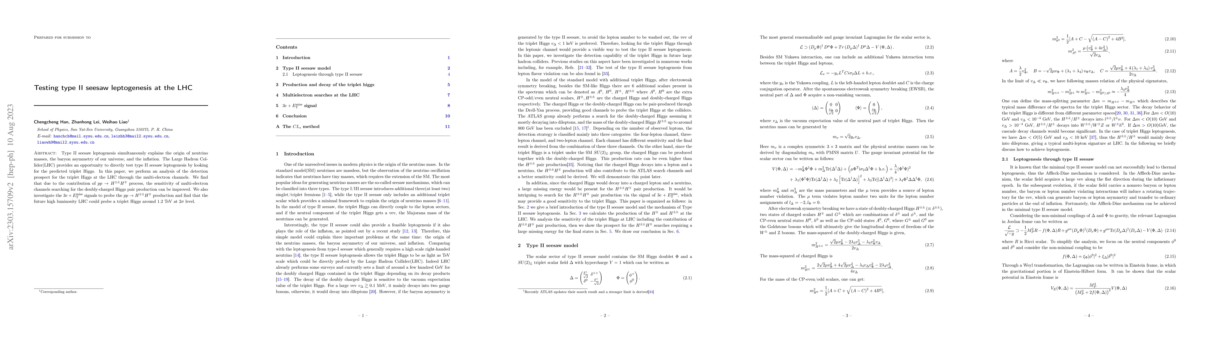 Thumbnail for Testing type II seesaw leptogenesis at the LHC