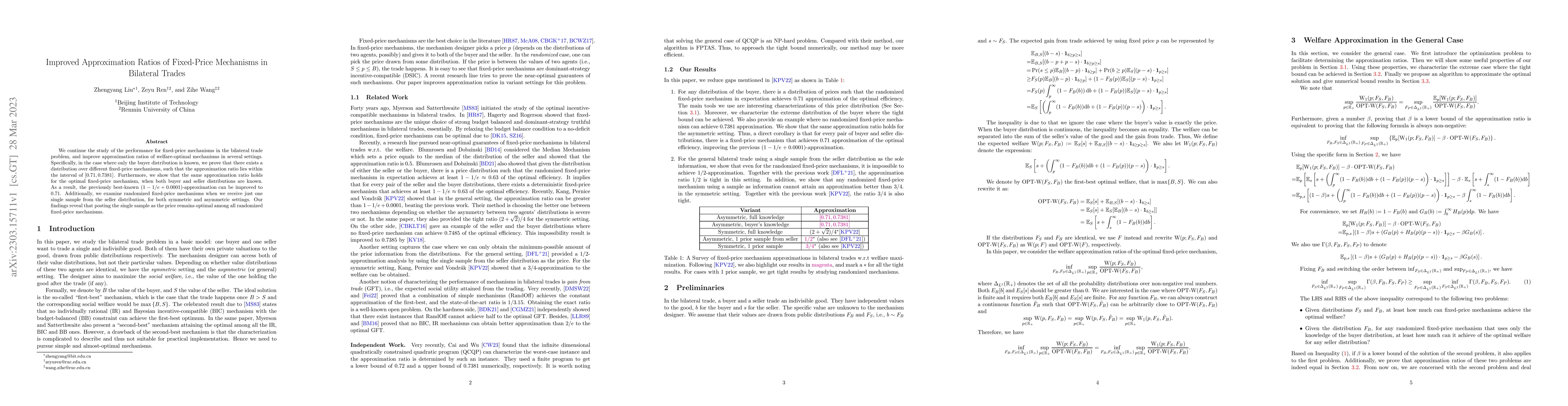 Thumbnail for Improved Approximation Ratios of Fixed-Price Mechanisms in Bilateral
  Trades