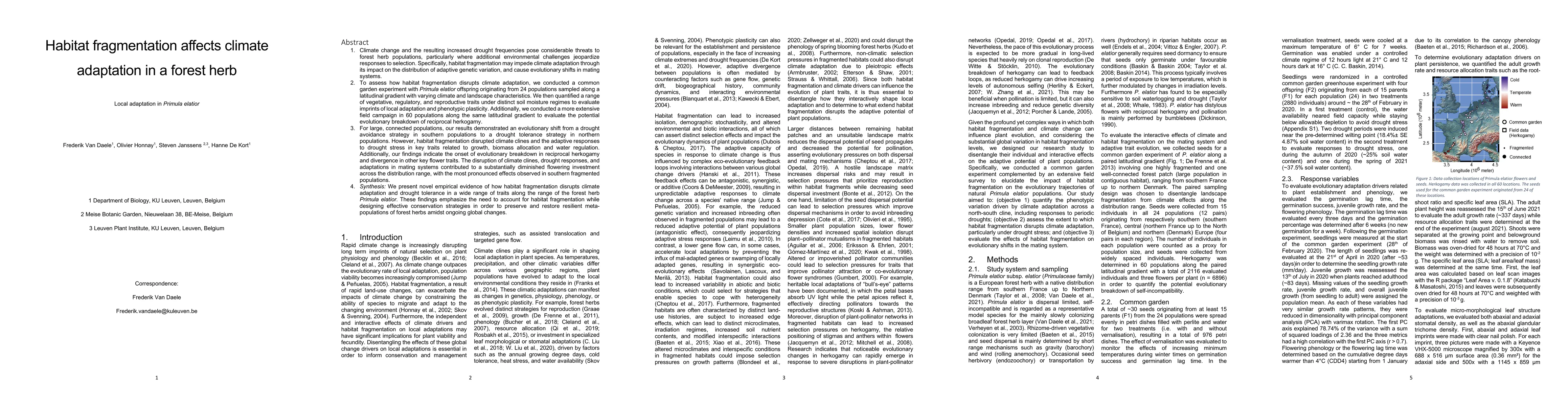 Thumbnail for Habitat fragmentation affects climate adaptation in a forest herb