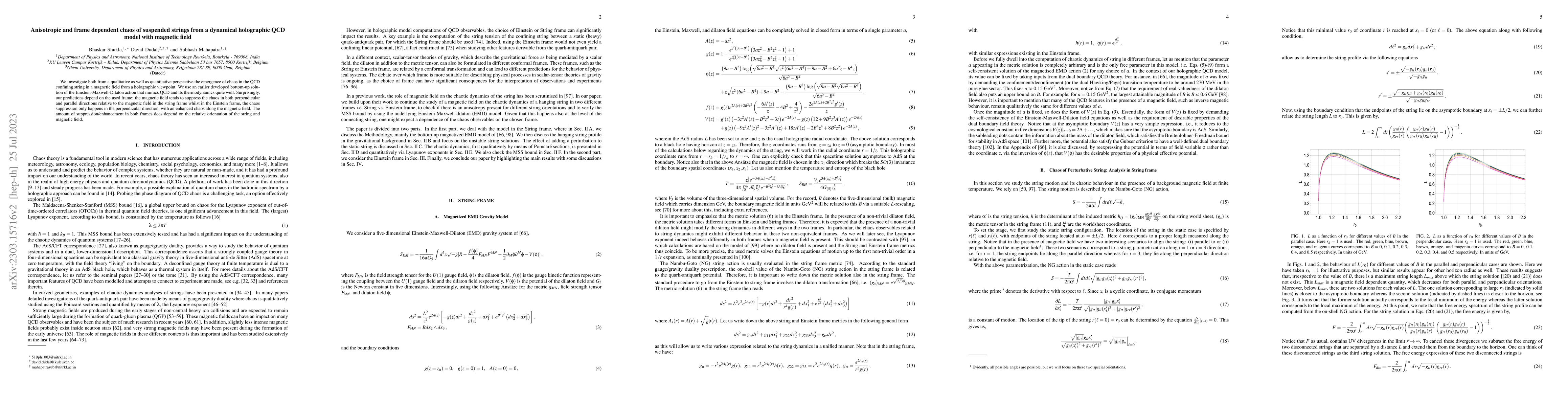 Thumbnail for Anisotropic and frame dependent chaos of suspended strings from a
  dynamical holographic QCD model with magnetic field