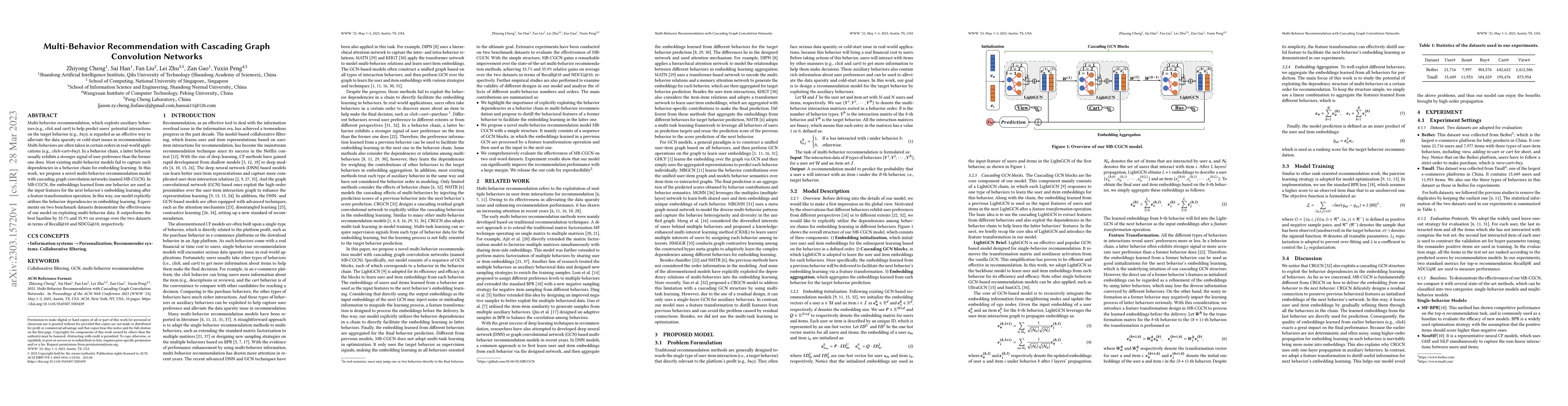 Thumbnail for Multi-Behavior Recommendation with Cascading Graph Convolution Networks