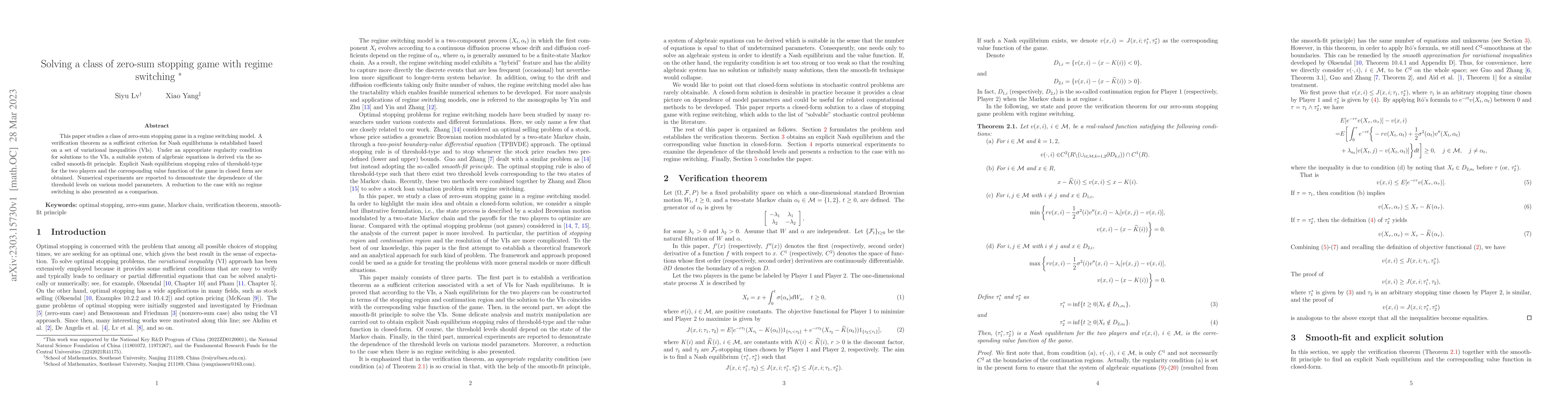 Thumbnail for Solving a class of zero-sum stopping game with regime switching