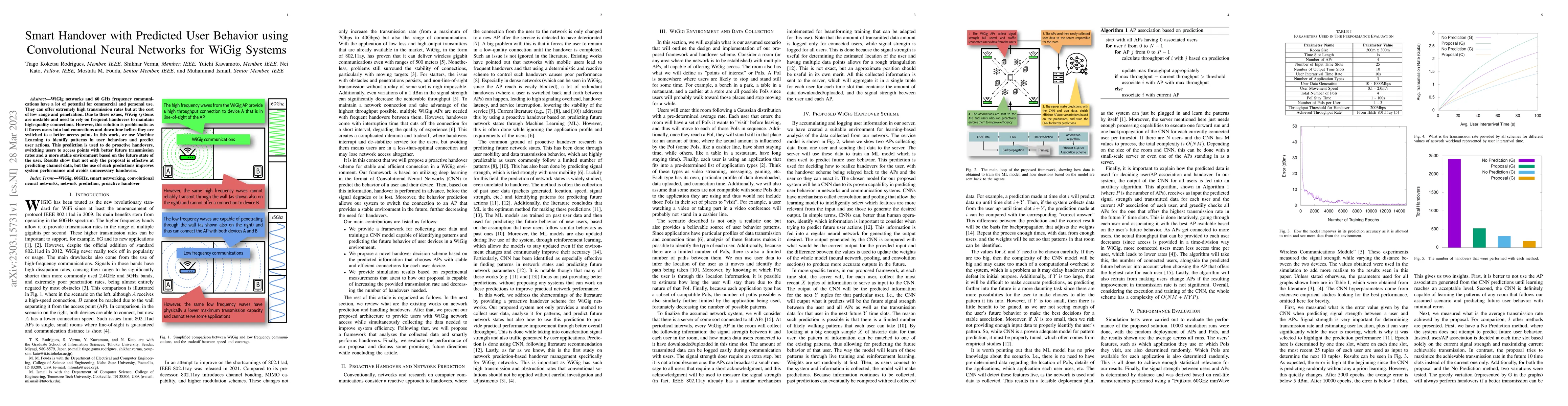Thumbnail for Smart Handover with Predicted User Behavior using Convolutional Neural
  Networks for WiGig Systems