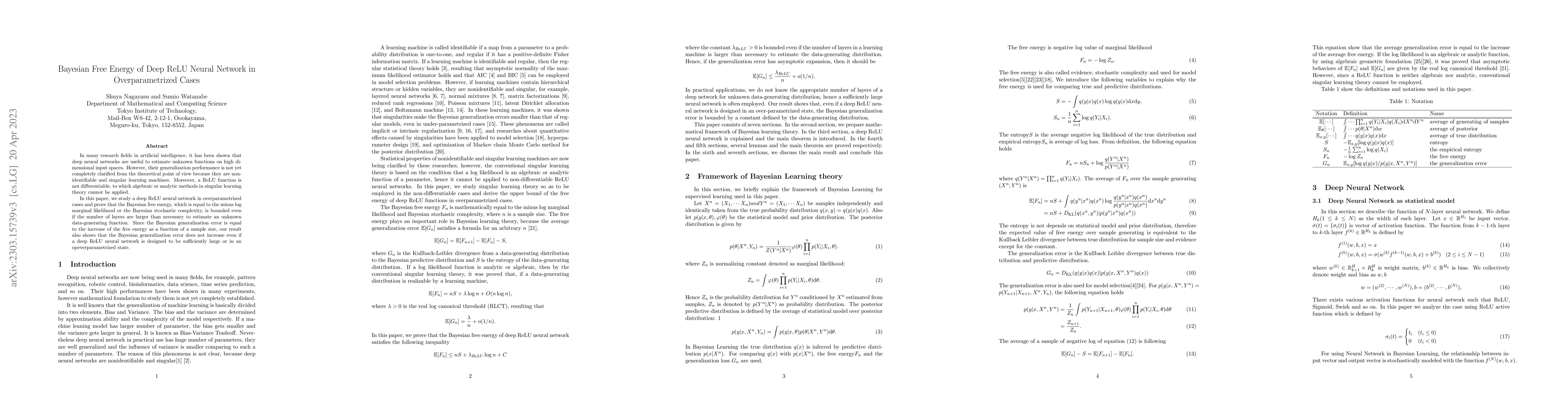 Thumbnail for Bayesian Free Energy of Deep ReLU Neural Network in Overparametrized
  Cases