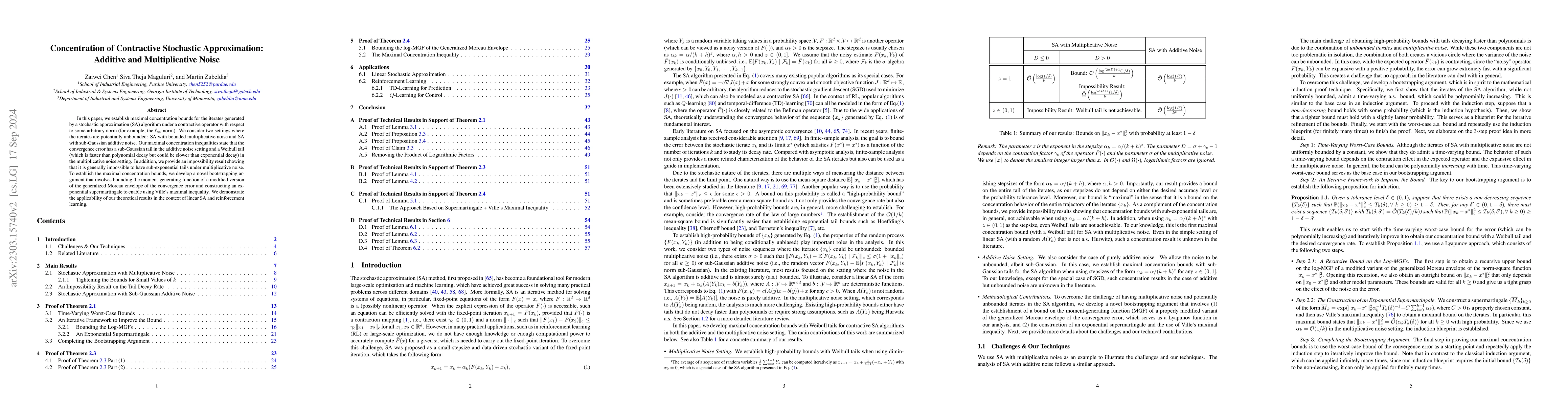 Thumbnail for Concentration of Contractive Stochastic Approximation: Additive and
  Multiplicative Noise