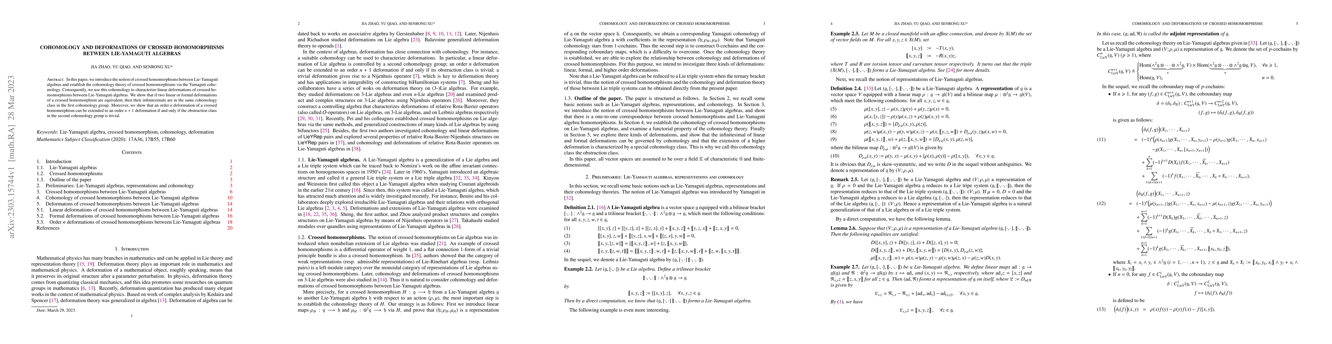 Thumbnail for Cohomology and deformations of crossed homomorphisms between
  Lie-Yamaguti algebras