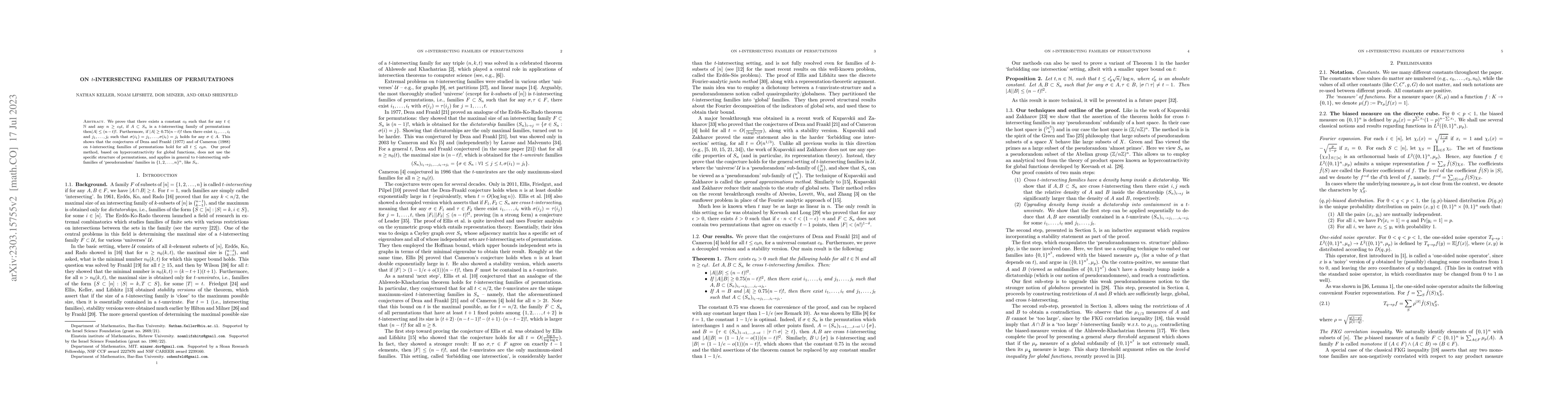 Thumbnail for On $t$-Intersecting Families of Permutations