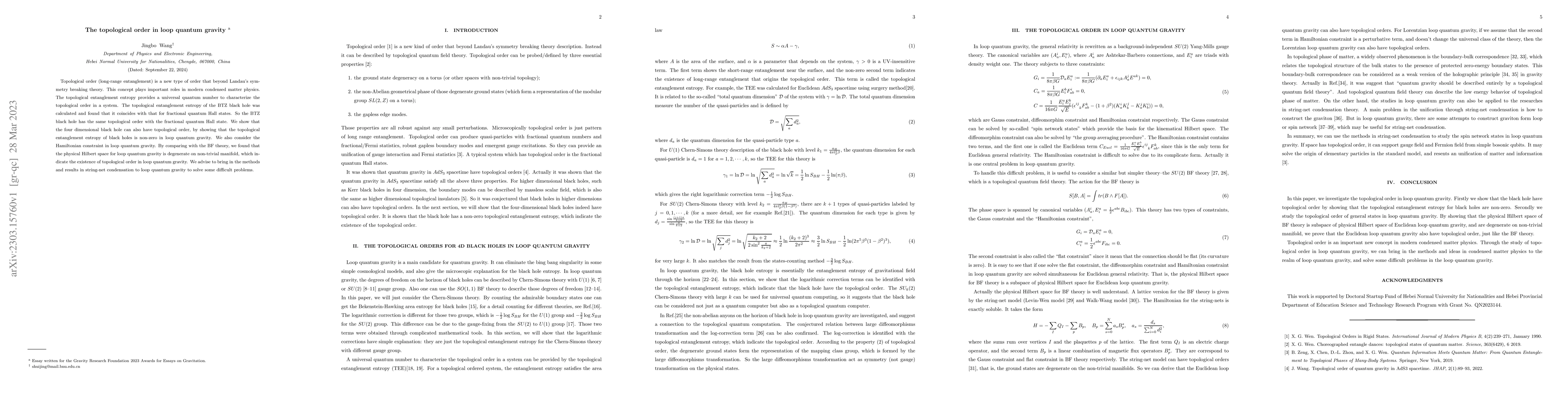 Thumbnail for The topological order in loop quantum gravity