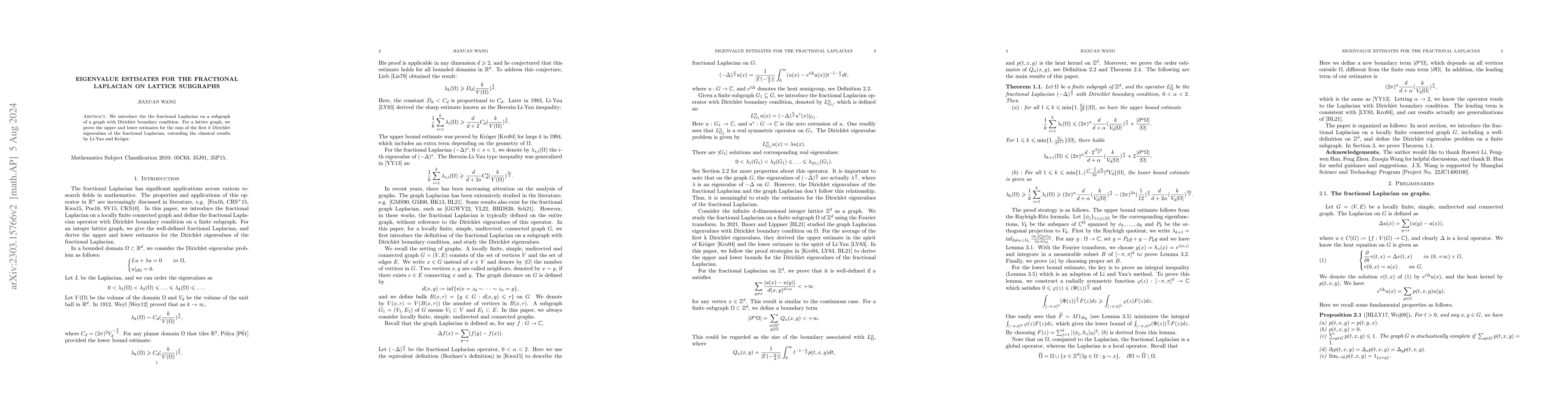Thumbnail for Eigenvalue estimates for the fractional Laplacian on lattice subgraphs