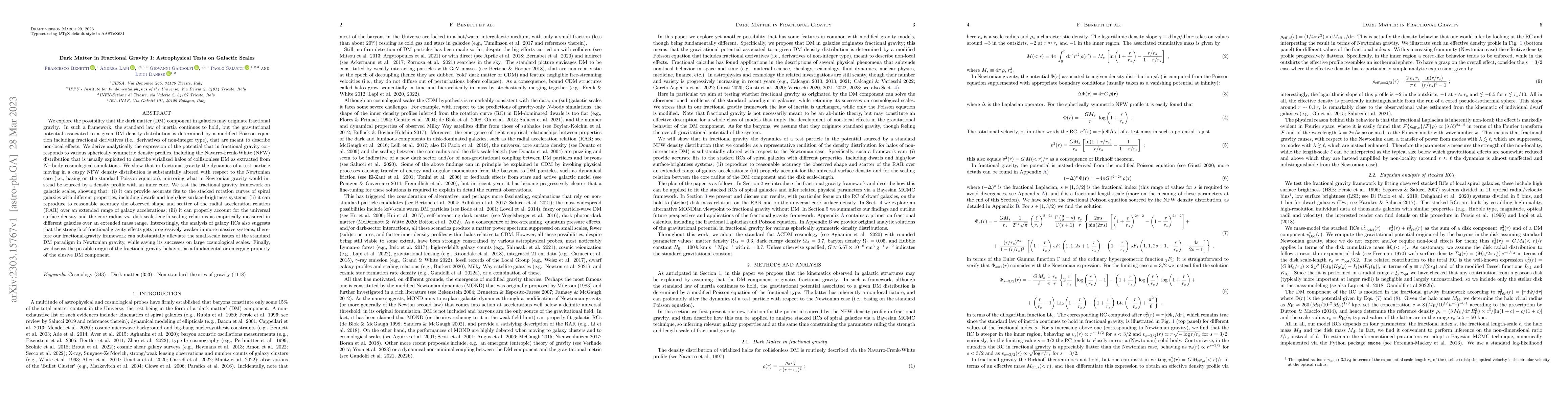 Thumbnail for Dark Matter in Fractional Gravity I: Astrophysical Tests on Galactic
  Scales