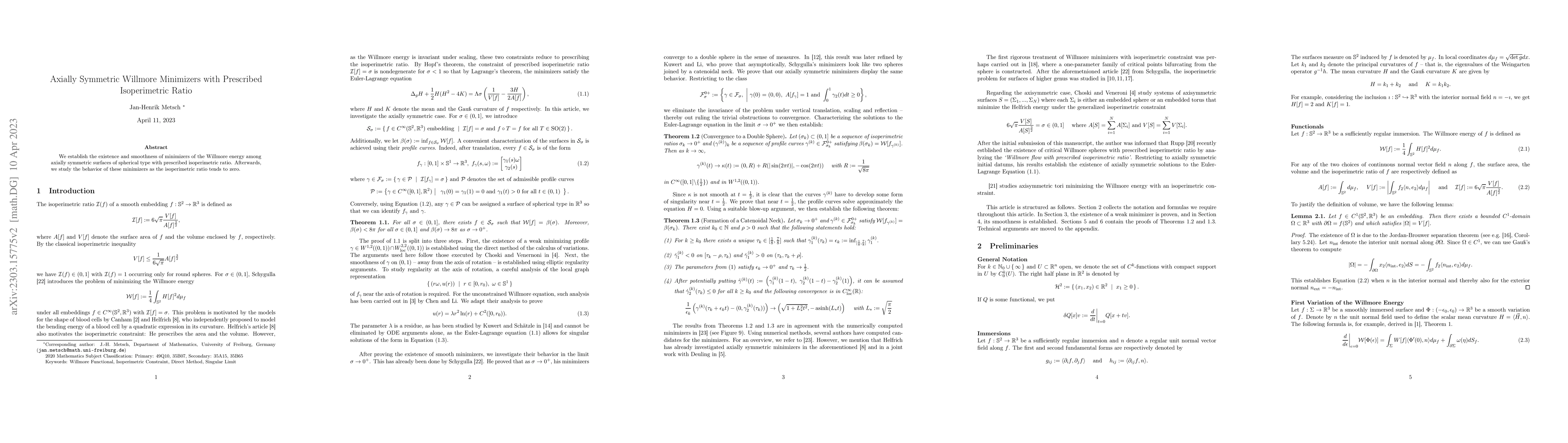Thumbnail for Axially Symmetric Willmore Minimizers with Prescribed Isoperimetric
  Ratio