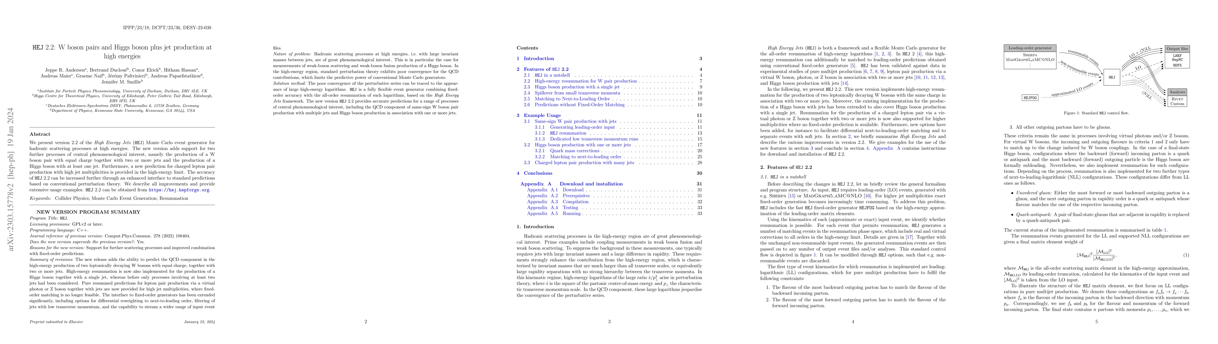 Thumbnail for HEJ 2.2: W boson pairs and Higgs boson plus jet production at high
  energies
