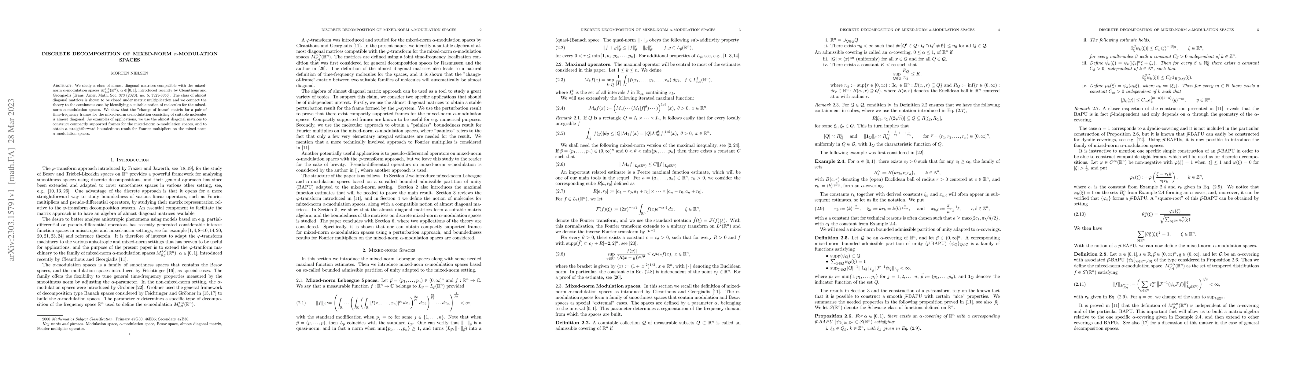 Thumbnail for Discrete Decomposition of Mixed-Norm $\alpha$-modulation spaces