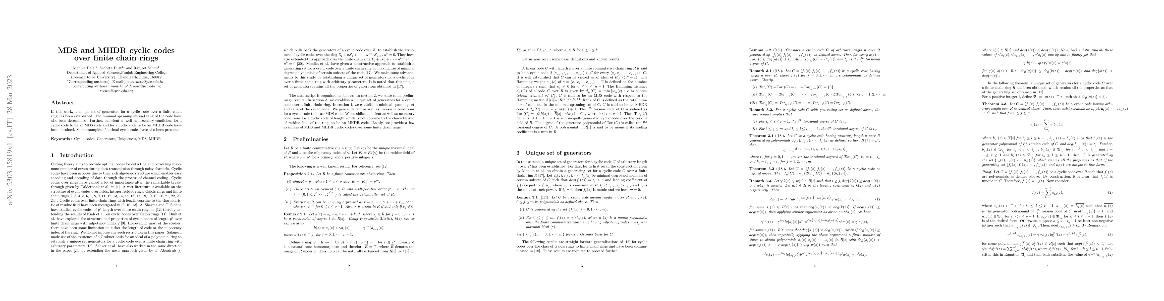 Thumbnail for MDS and MHDR cyclic codes over finite chain rings