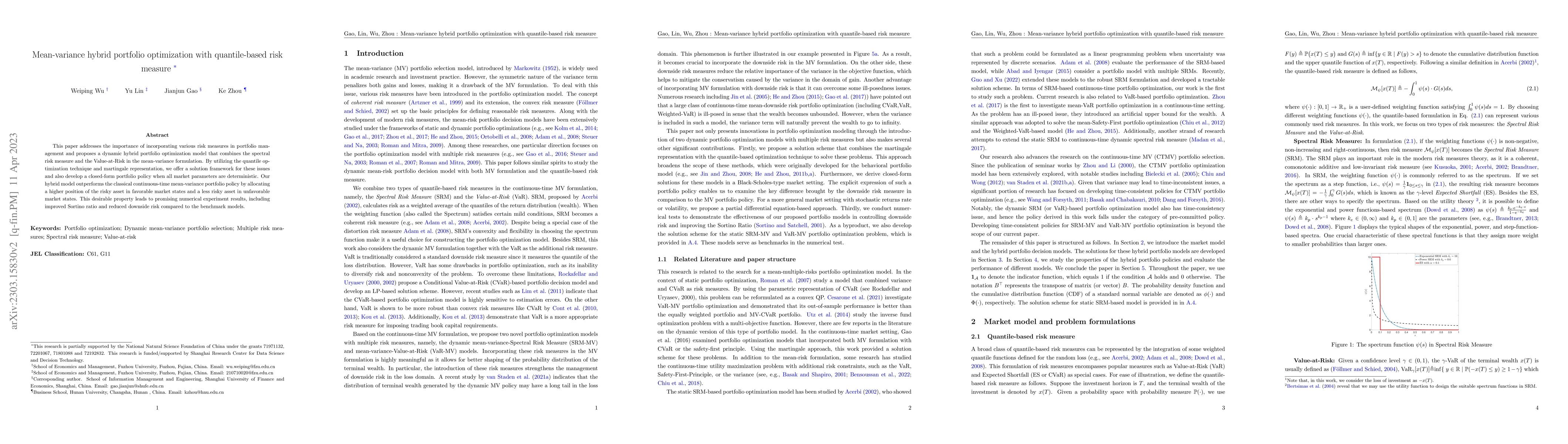 Thumbnail for Mean-variance hybrid portfolio optimization with quantile-based risk
  measure