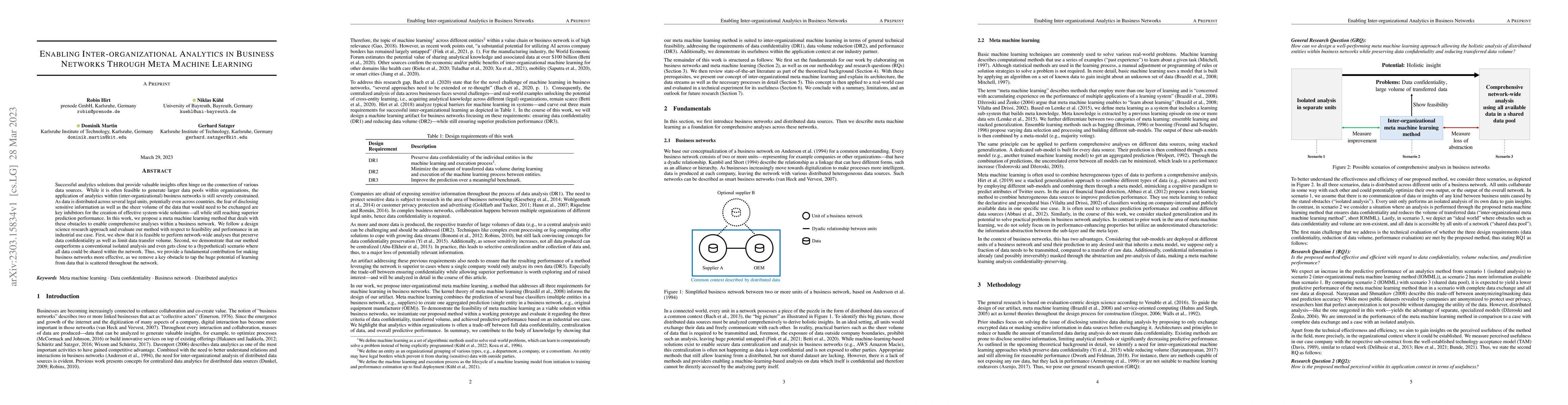 Thumbnail for Enabling Inter-organizational Analytics in Business Networks Through
  Meta Machine Learning