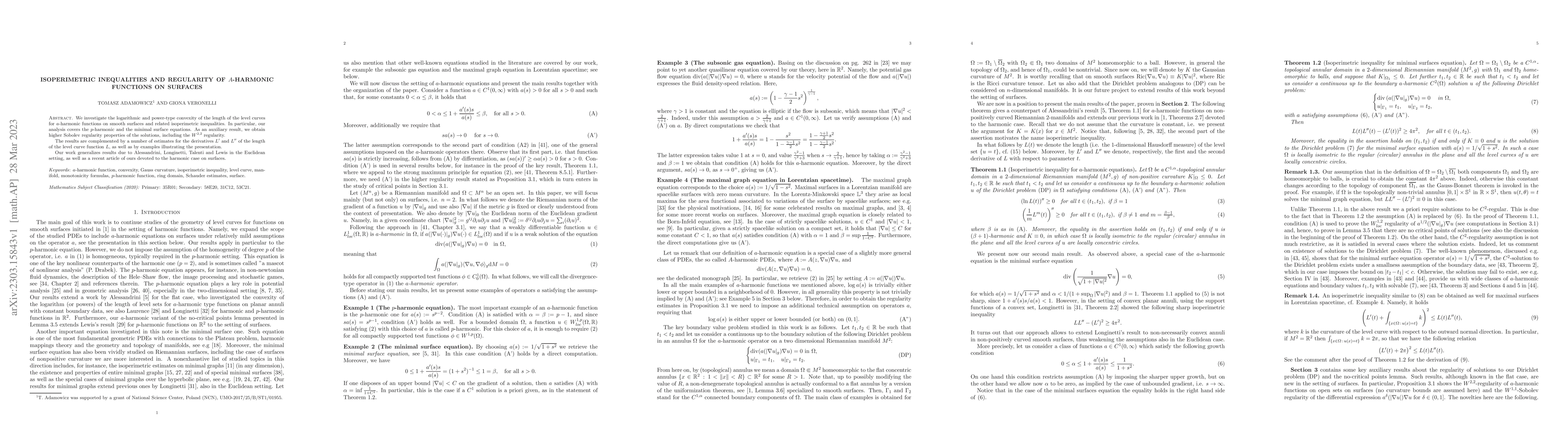 Thumbnail for Isoperimetric inequalities and regularity of $A$-harmonic functions on
  surfaces