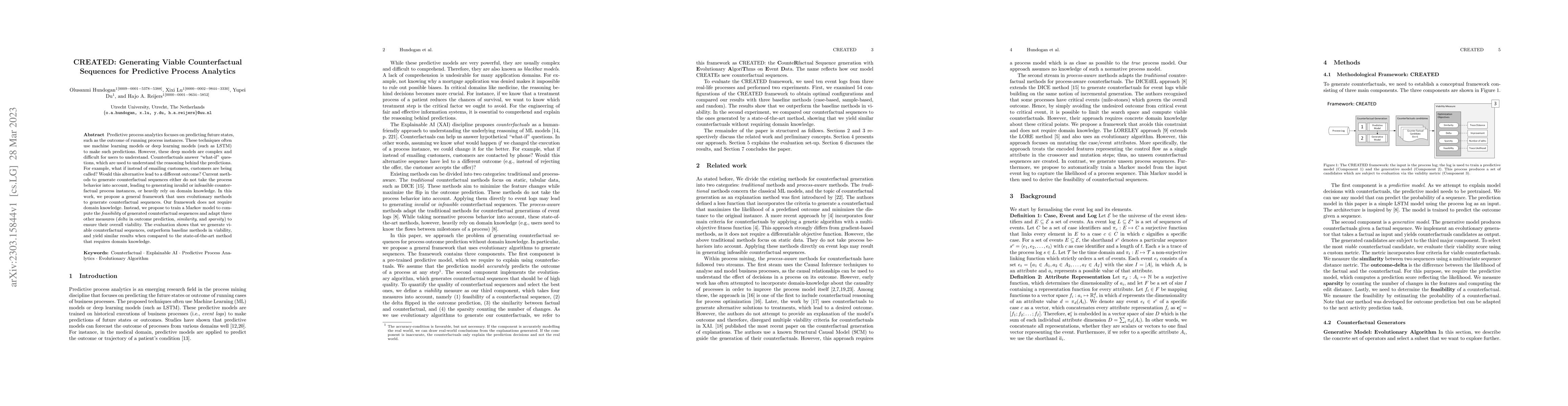 Thumbnail for CREATED: Generating Viable Counterfactual Sequences for Predictive
  Process Analytics