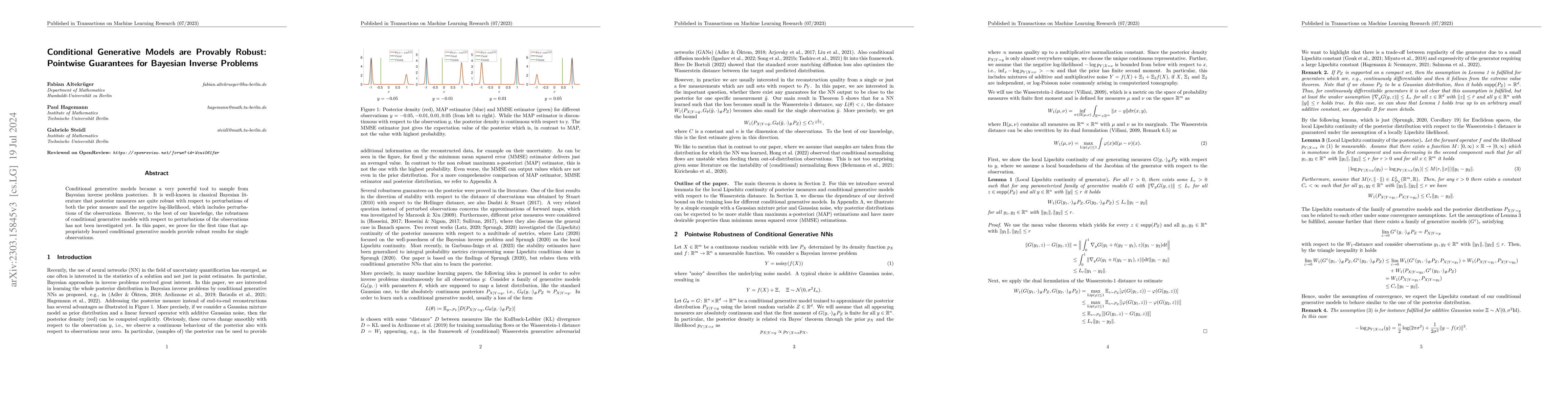 Thumbnail for Conditional Generative Models are Provably Robust: Pointwise Guarantees
  for Bayesian Inverse Problems