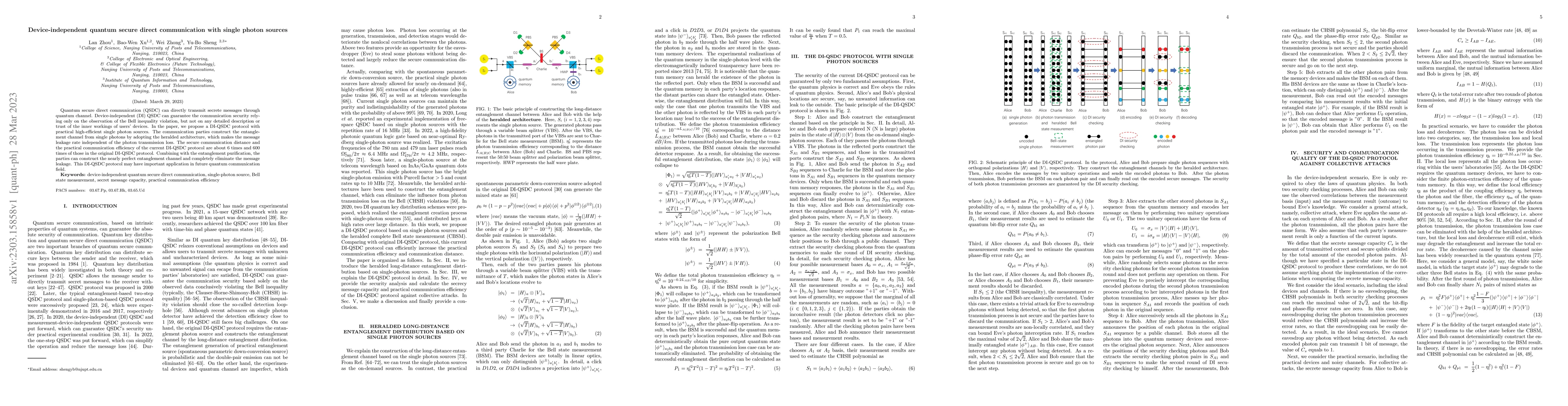 Thumbnail for Device-independent quantum secure direct communication with single
  photon sources