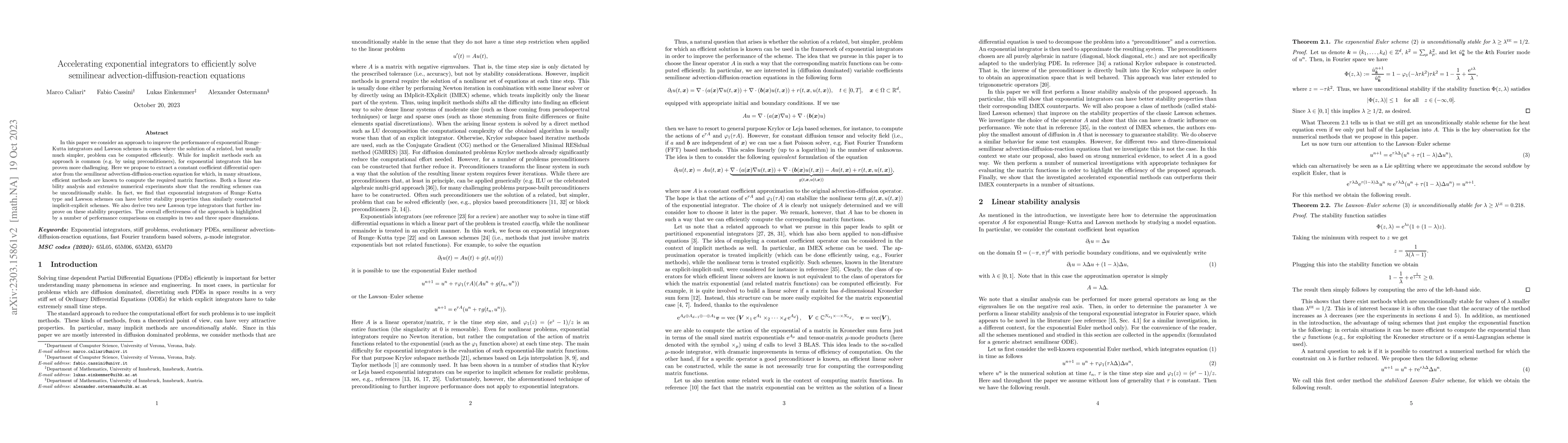 Thumbnail for Accelerating exponential integrators to efficiently solve semilinear
  advection-diffusion-reaction equations