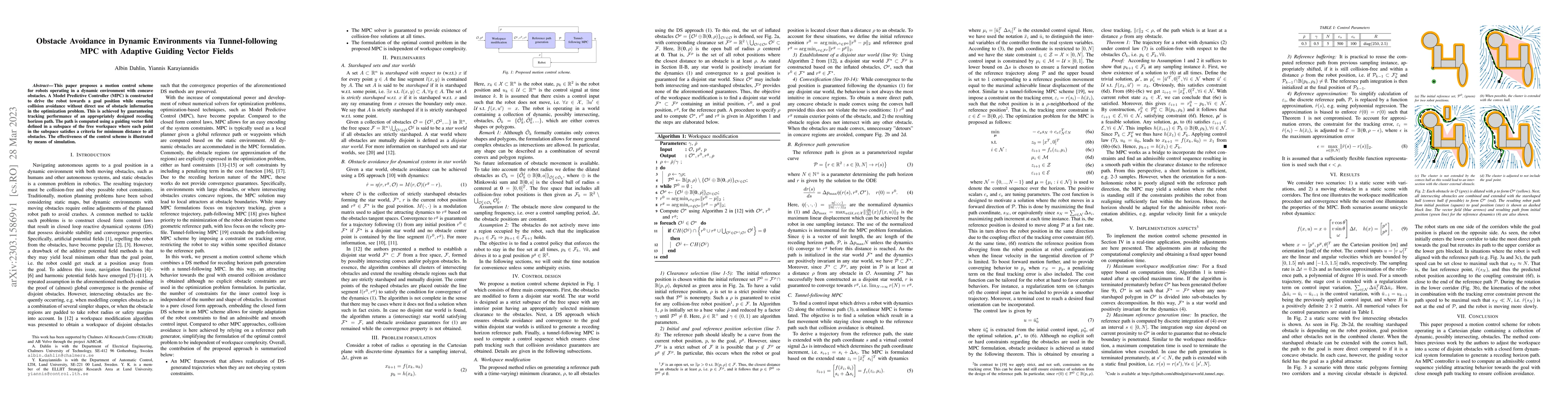 Thumbnail for Obstacle Avoidance in Dynamic Environments via Tunnel-following MPC with
  Adaptive Guiding Vector Fields