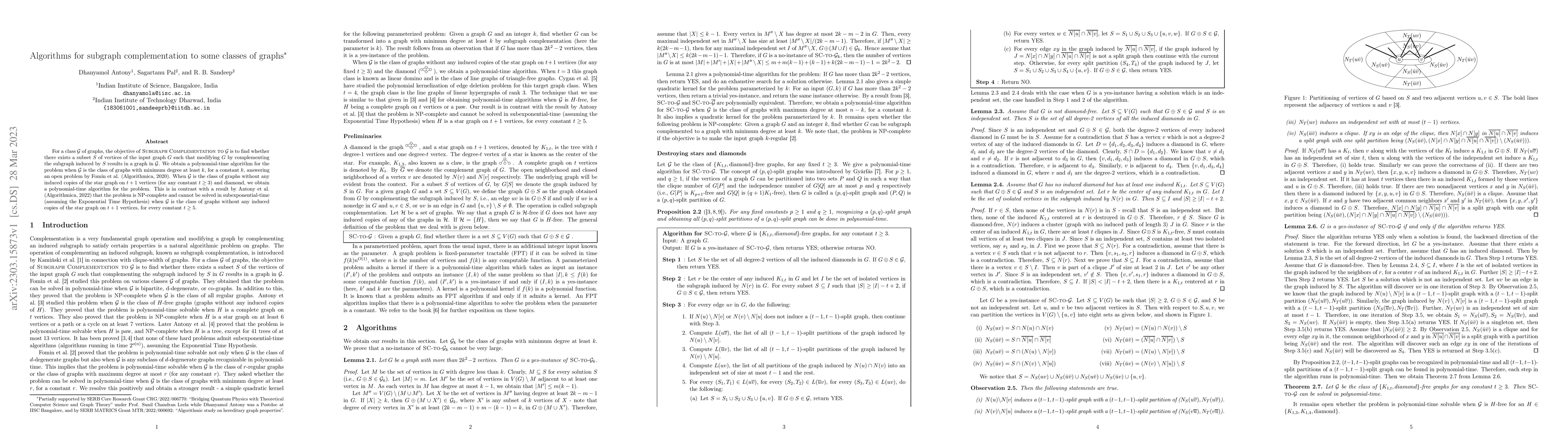 Thumbnail for Algorithms for subgraph complementation to some classes of graphs