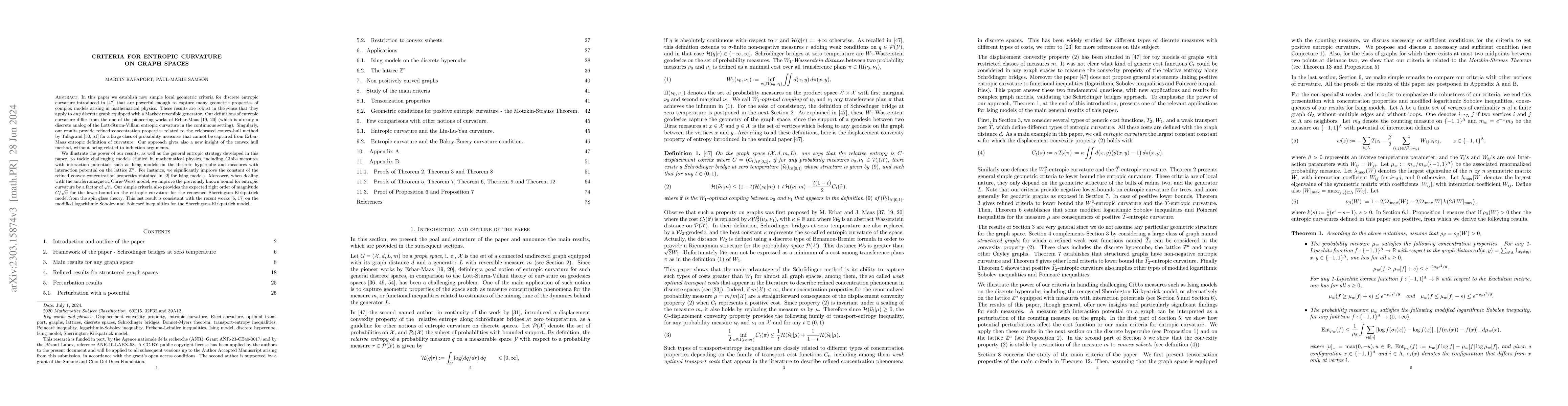Thumbnail for Criteria for entropic curvature on graph spaces
