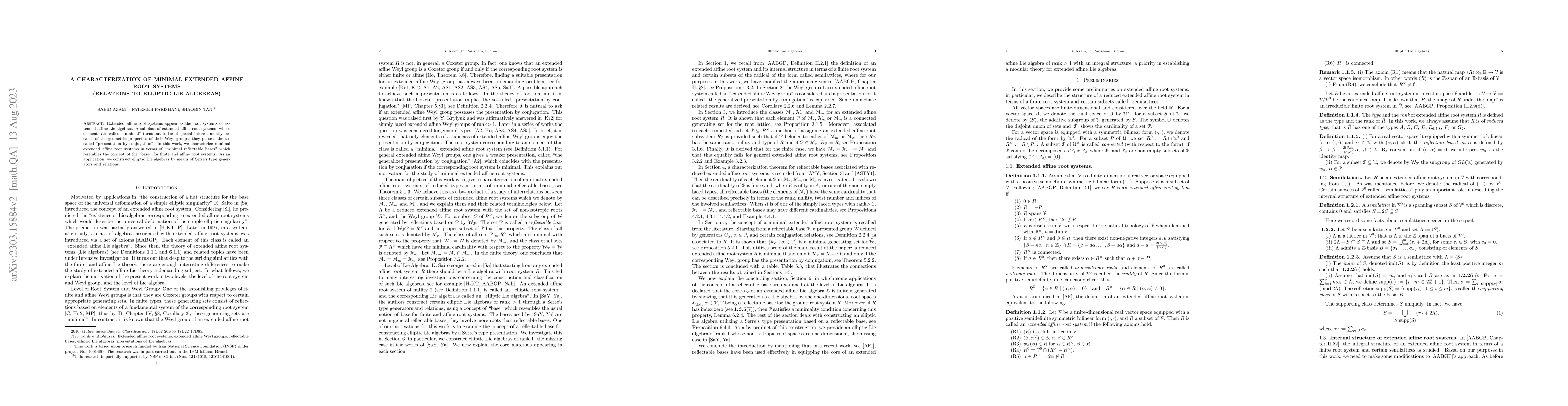 Thumbnail for A characterization of minimal extended affine root systems (Relations to
  Elliptic Lie Algebras)