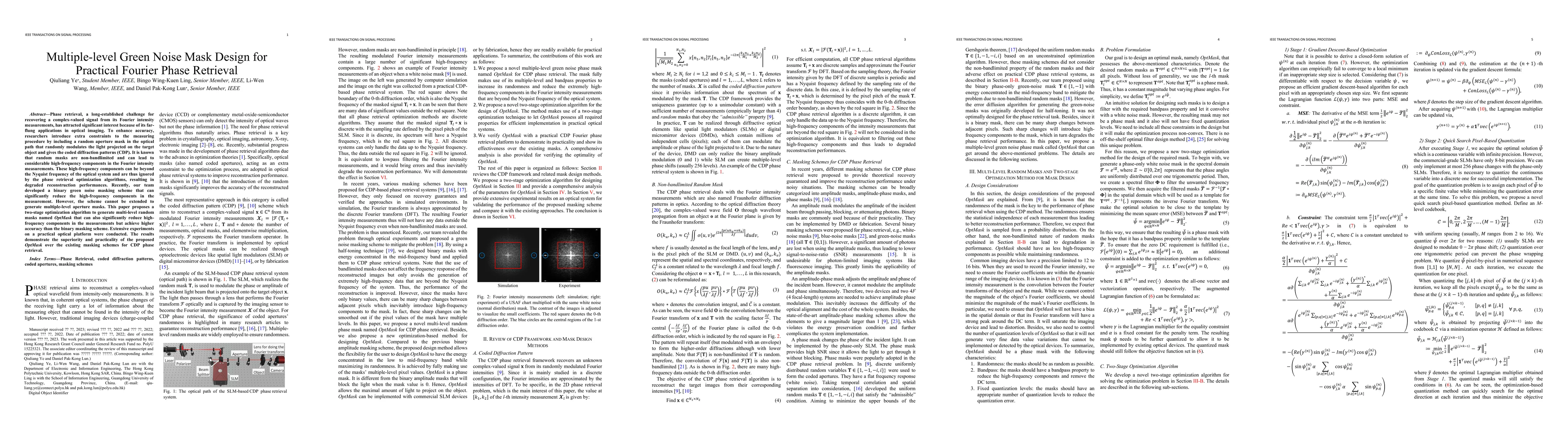 Thumbnail for Multiple-level Green Noise Mask Design for Practical Fourier Phase
  Retrieval