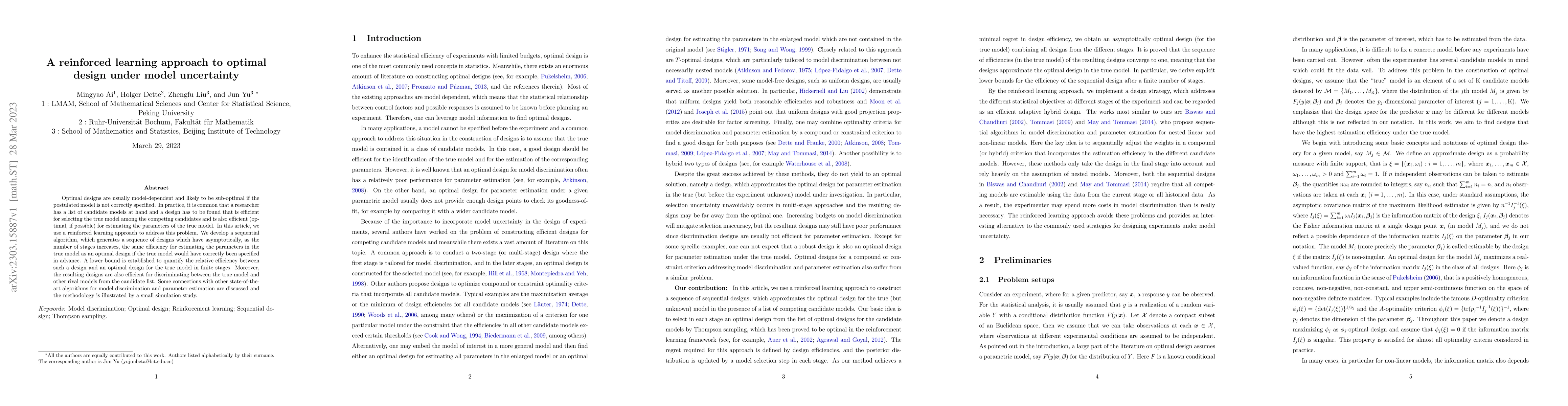 Thumbnail for A reinforced learning approach to optimal design under model uncertainty