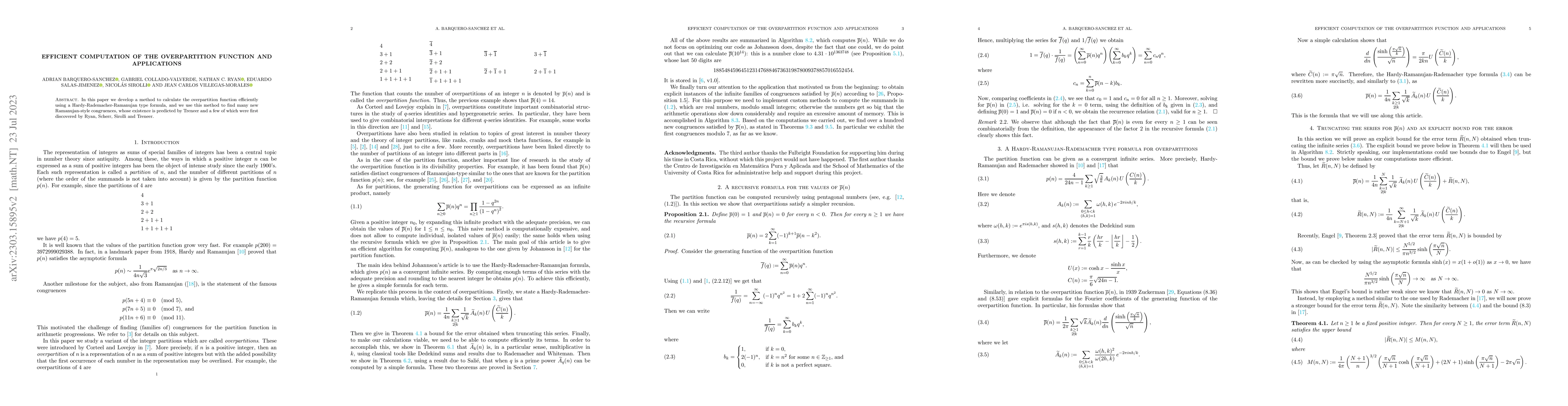 Thumbnail for Efficient computation of the overpartition function and applications