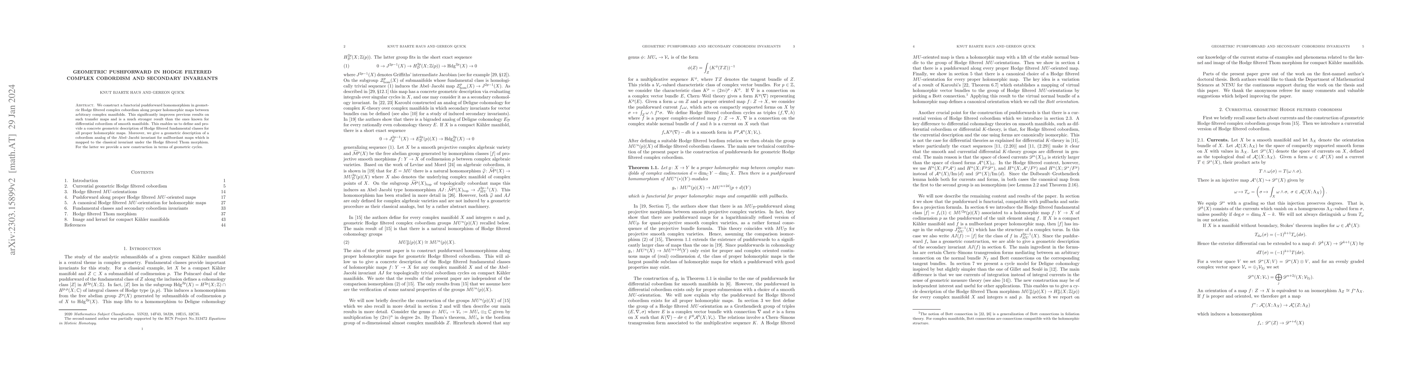 Thumbnail for Geometric pushforward in Hodge filtered complex cobordism and secondary
  invariants