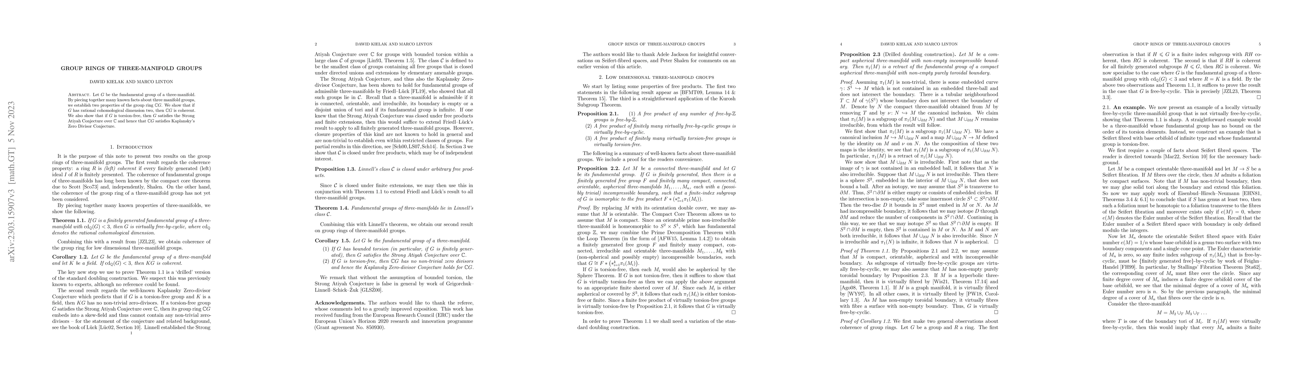 Thumbnail for Group rings of three-manifold groups