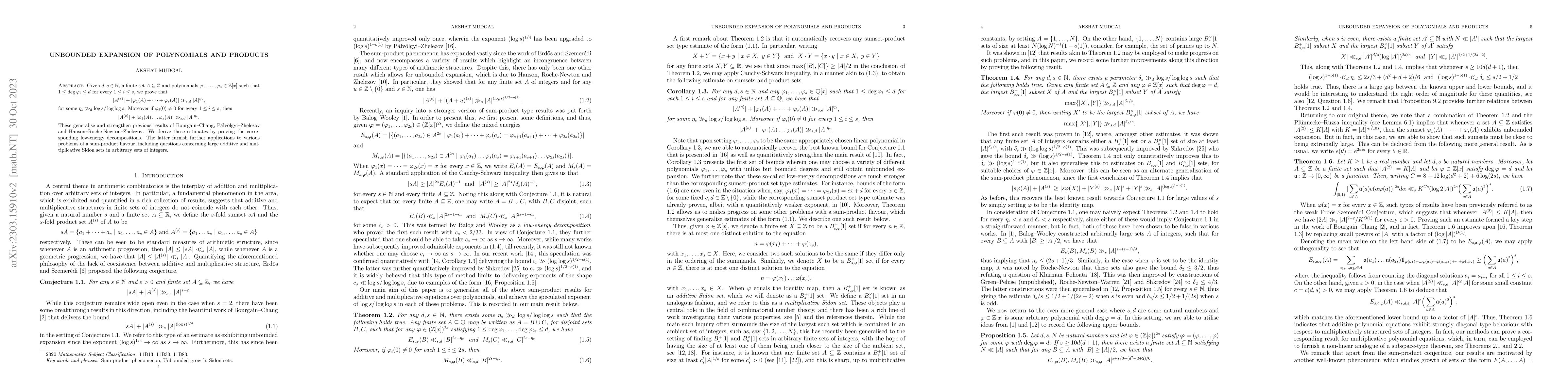 Thumbnail for Unbounded expansion of polynomials and products