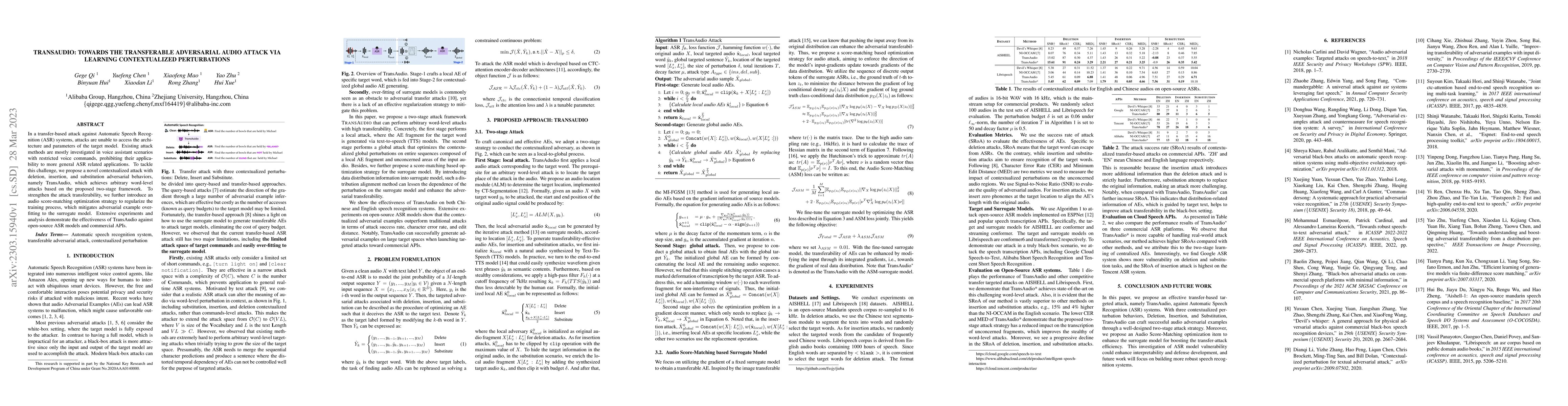 Thumbnail for TransAudio: Towards the Transferable Adversarial Audio Attack via
  Learning Contextualized Perturbations