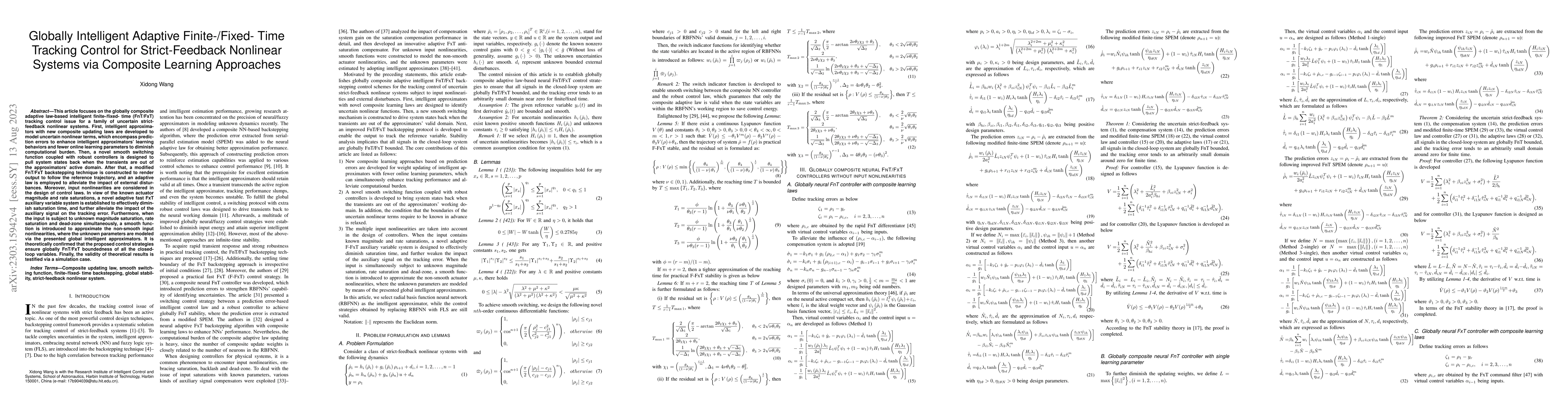 Thumbnail for Globally Intelligent Adaptive Finite-/Fixed- Time Tracking Control for
  Strict-Feedback Nonlinear Systems via Composite Learning Approaches