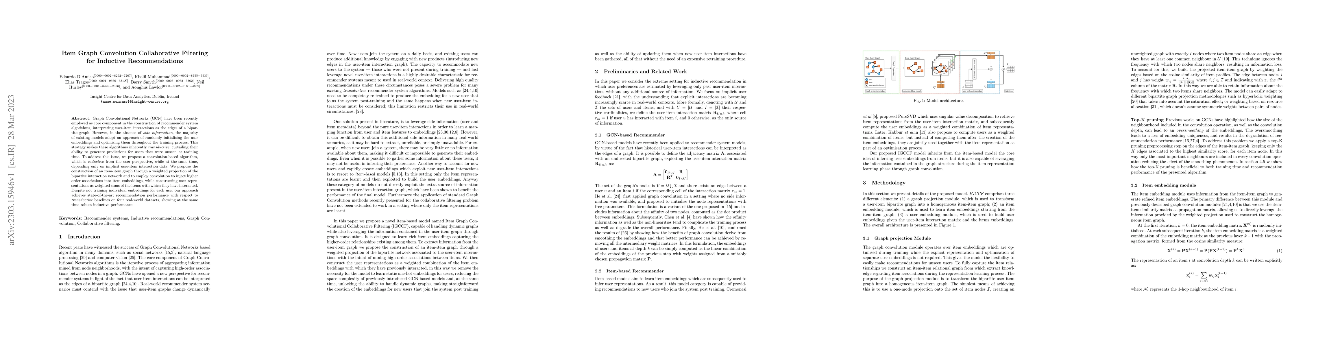 Thumbnail for Item Graph Convolution Collaborative Filtering for Inductive
  Recommendations