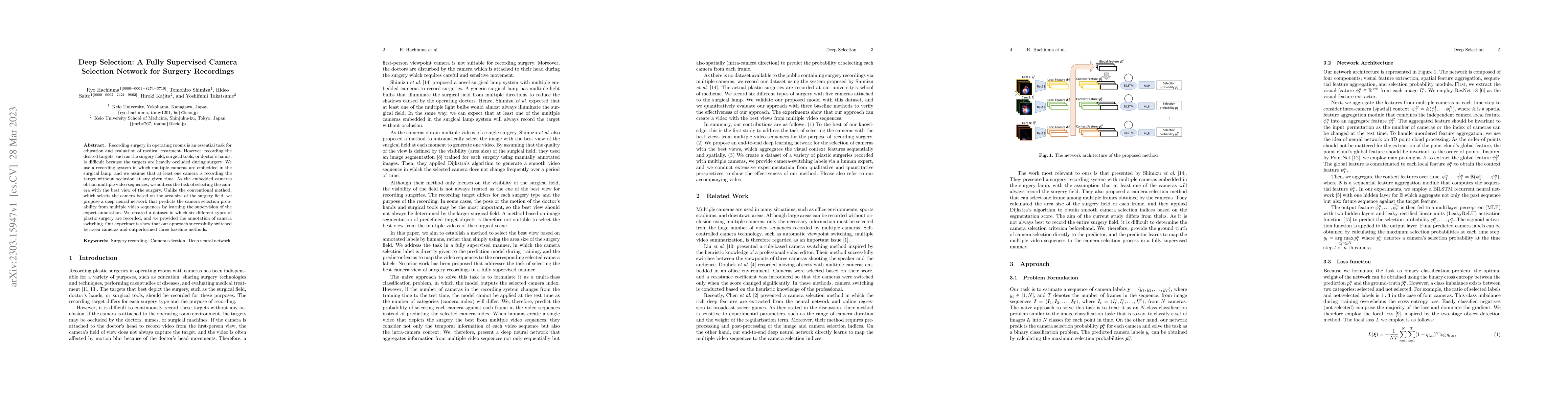 Thumbnail for Deep Selection: A Fully Supervised Camera Selection Network for Surgery
  Recordings